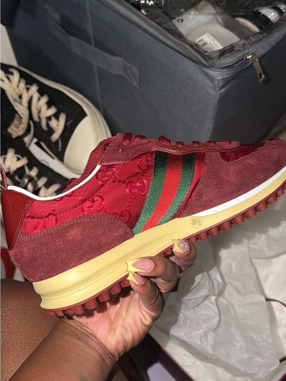 Burgundy Gucci sneakers